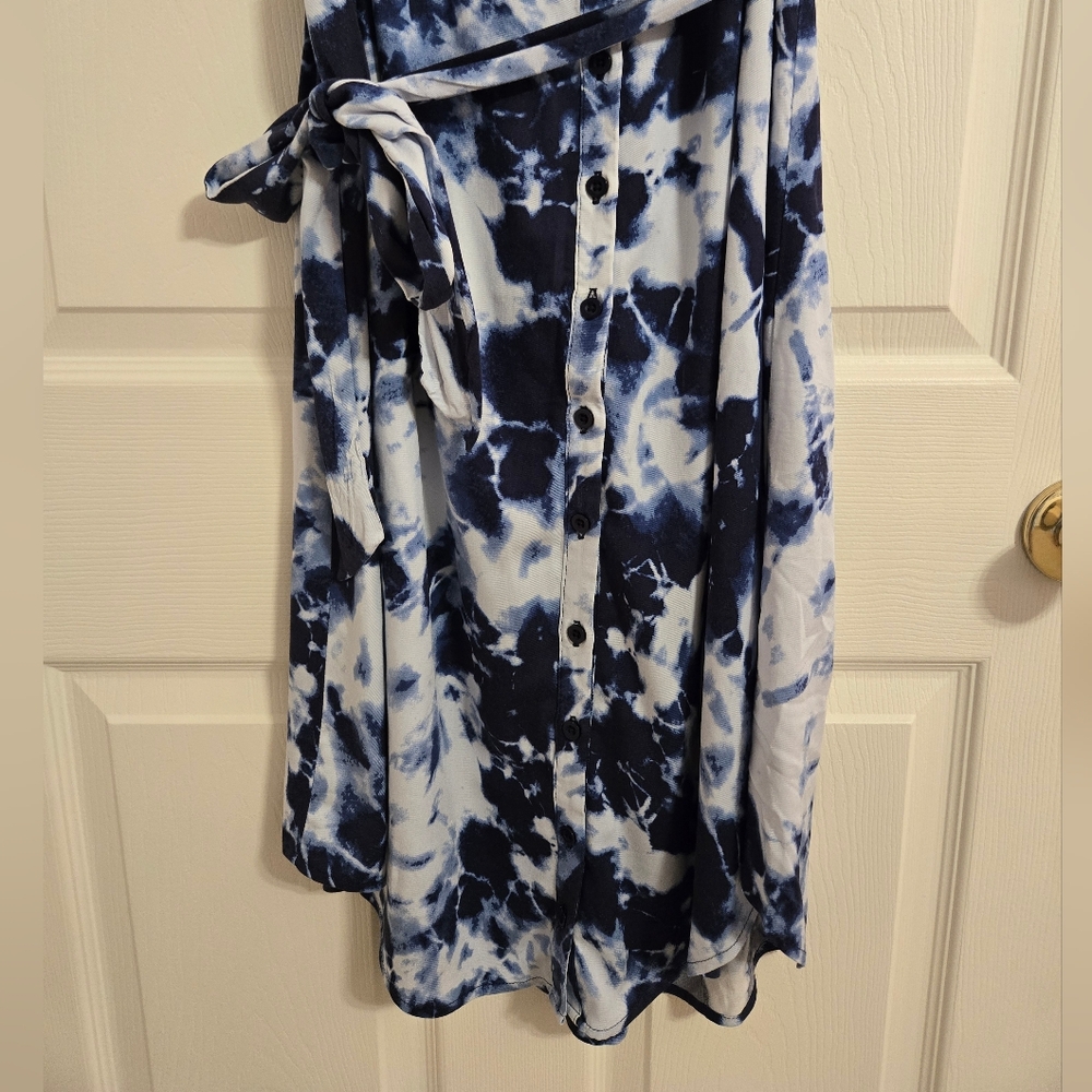 Torrid Navy Blue and White Tie-Dye Midi Dress Sleeveless Size 00 M/L - Picture 2 of 10